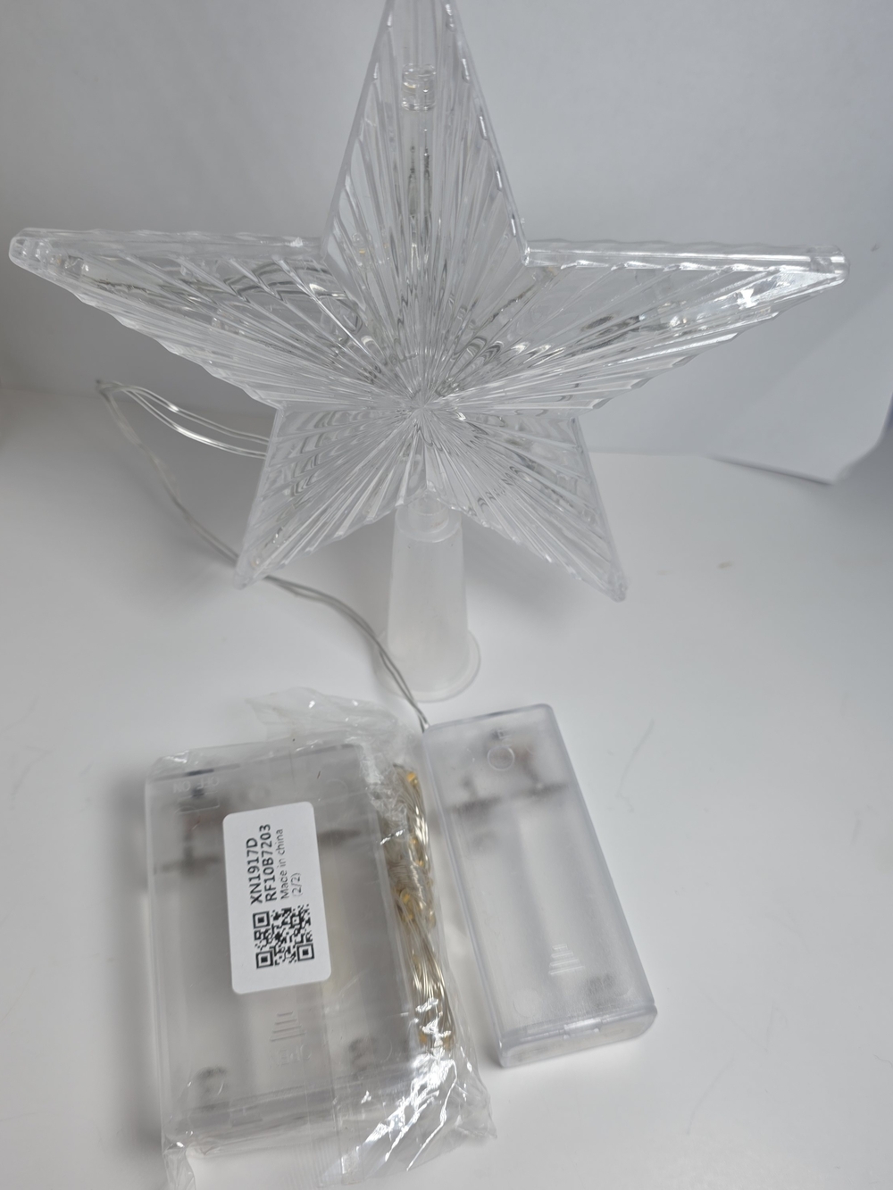 Clear Light-Up Star Tree Topper with Battery Pack - Clear